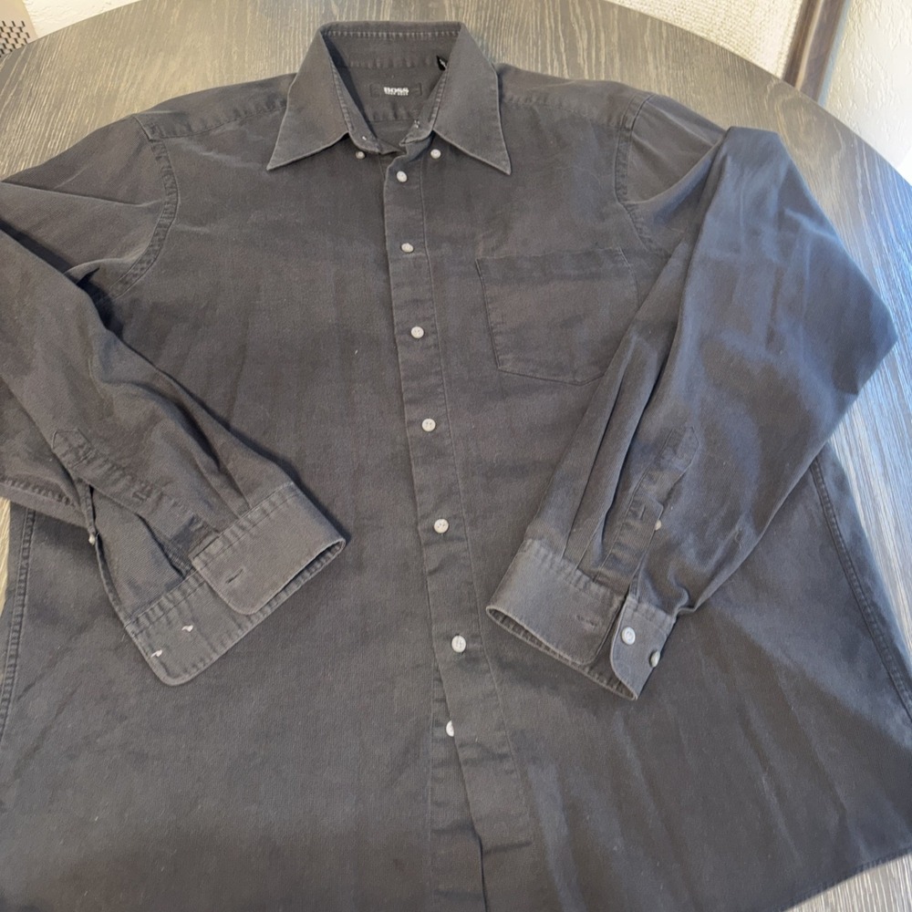 Hugo Boss Shirt Mens 16 36/37black Button Up Dress Shirt Vintage